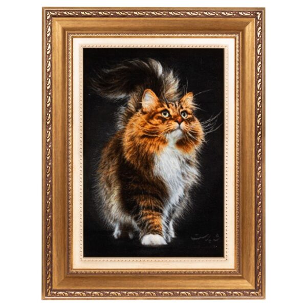 手工打结波斯地毯（大不里士） – 猫图案