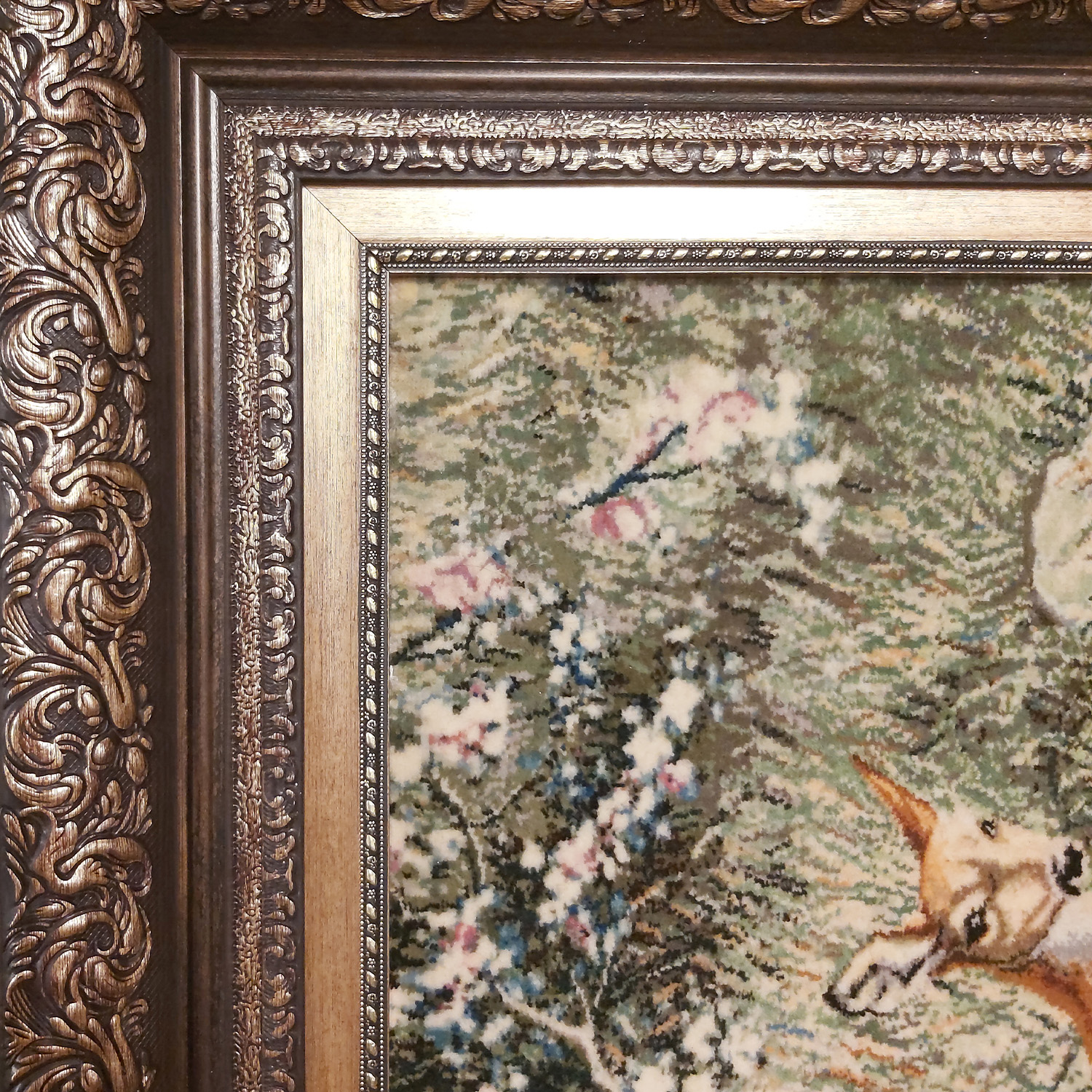 手工波斯丝绸挂毯 – 塔布里兹,鹿图案