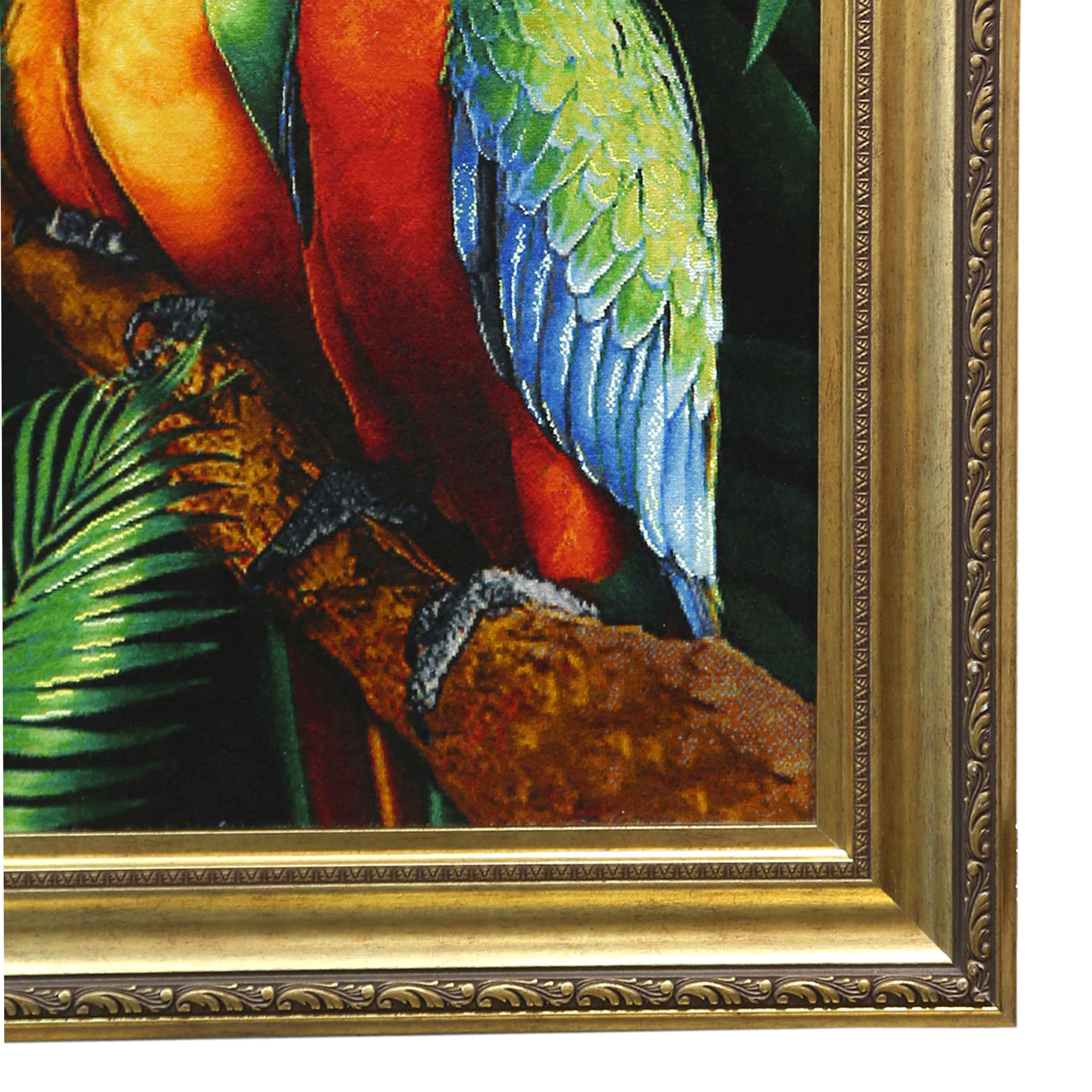 手工波斯丝绸挂毯 – 塔布里兹，丛林中的两只鹦鹉