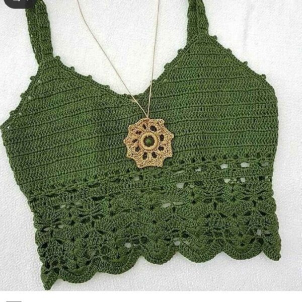 女款手工编织钩针短款上衣，珍珠款