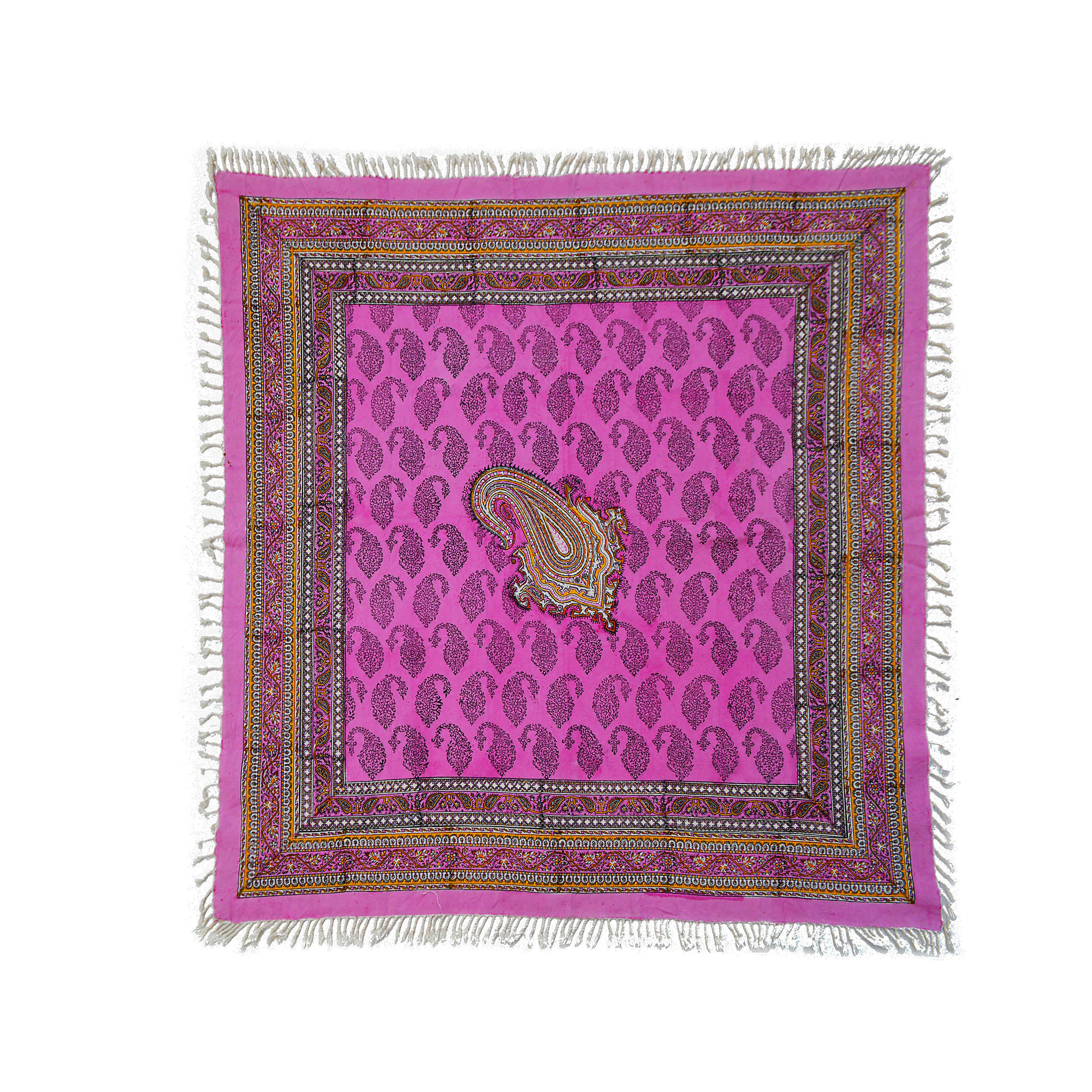 Main image of 伊朗桌布 – 手工印花 Ghalamkari，伊斯法罕，佩斯利粉色，四人座