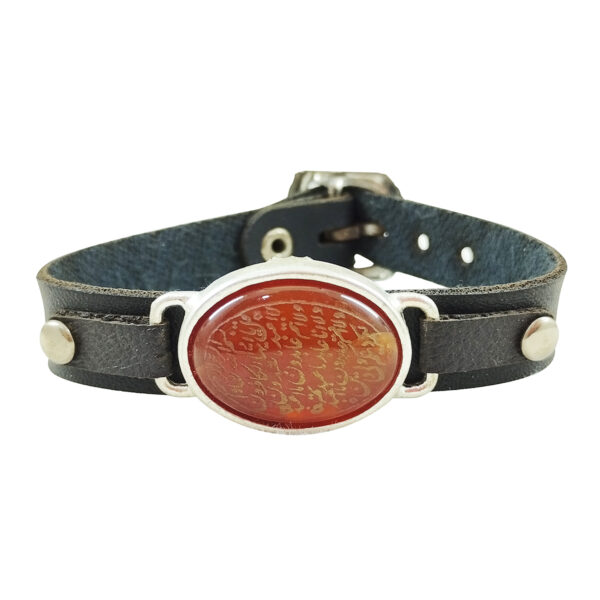 伊斯兰手链 – 皮革与玛瑙石，可调节，Surah Al-Kafirun 设计