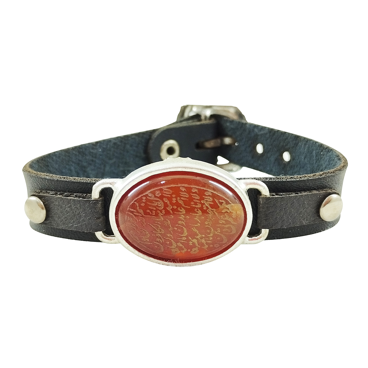 Main image of 伊斯兰手链 – 皮革与玛瑙石，可调节，Surah Al-Kafirun 设计