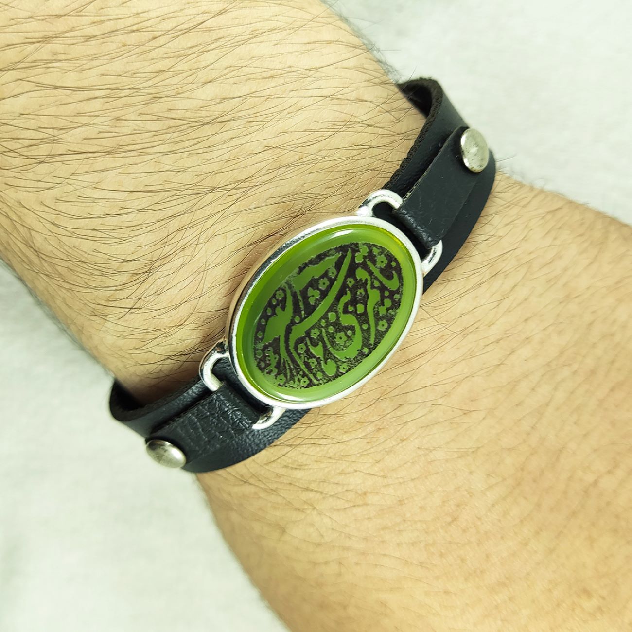 男士皮革玛瑙伊斯兰手链