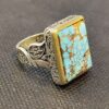 Thumbnail 2: 伊斯兰风格奈沙布尔绿松石银戒指，男士款 Square