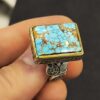 Thumbnail 4: 伊斯兰风格奈沙布尔绿松石银戒指，男士款 Square