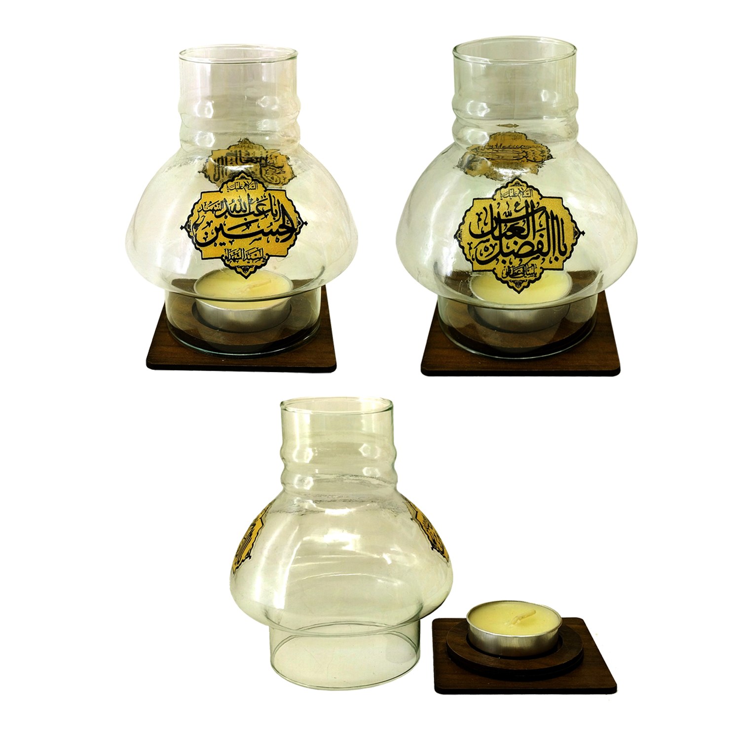 伊斯兰桌面烛台 – 木质底座,Ya Abalfazl 设计