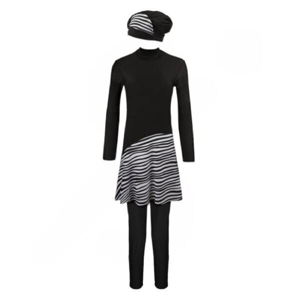 伊斯兰女性宽松泳衣套装（3 件），条纹设计