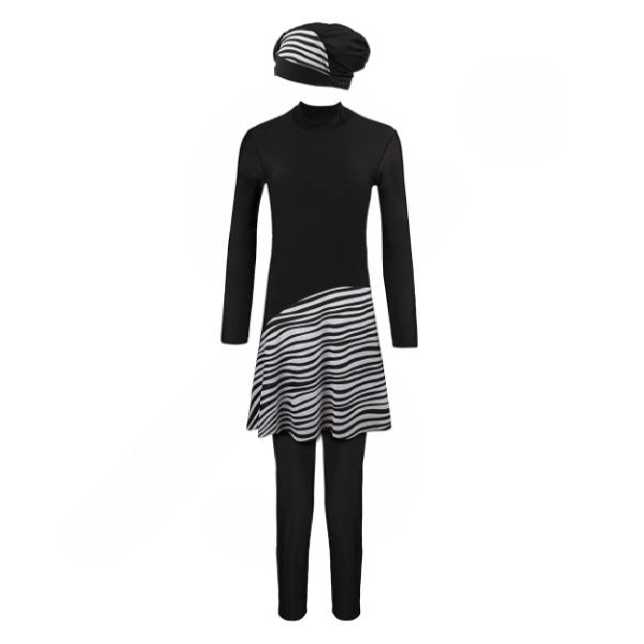 Main image of 伊斯兰女性宽松泳衣套装（3 件），条纹设计