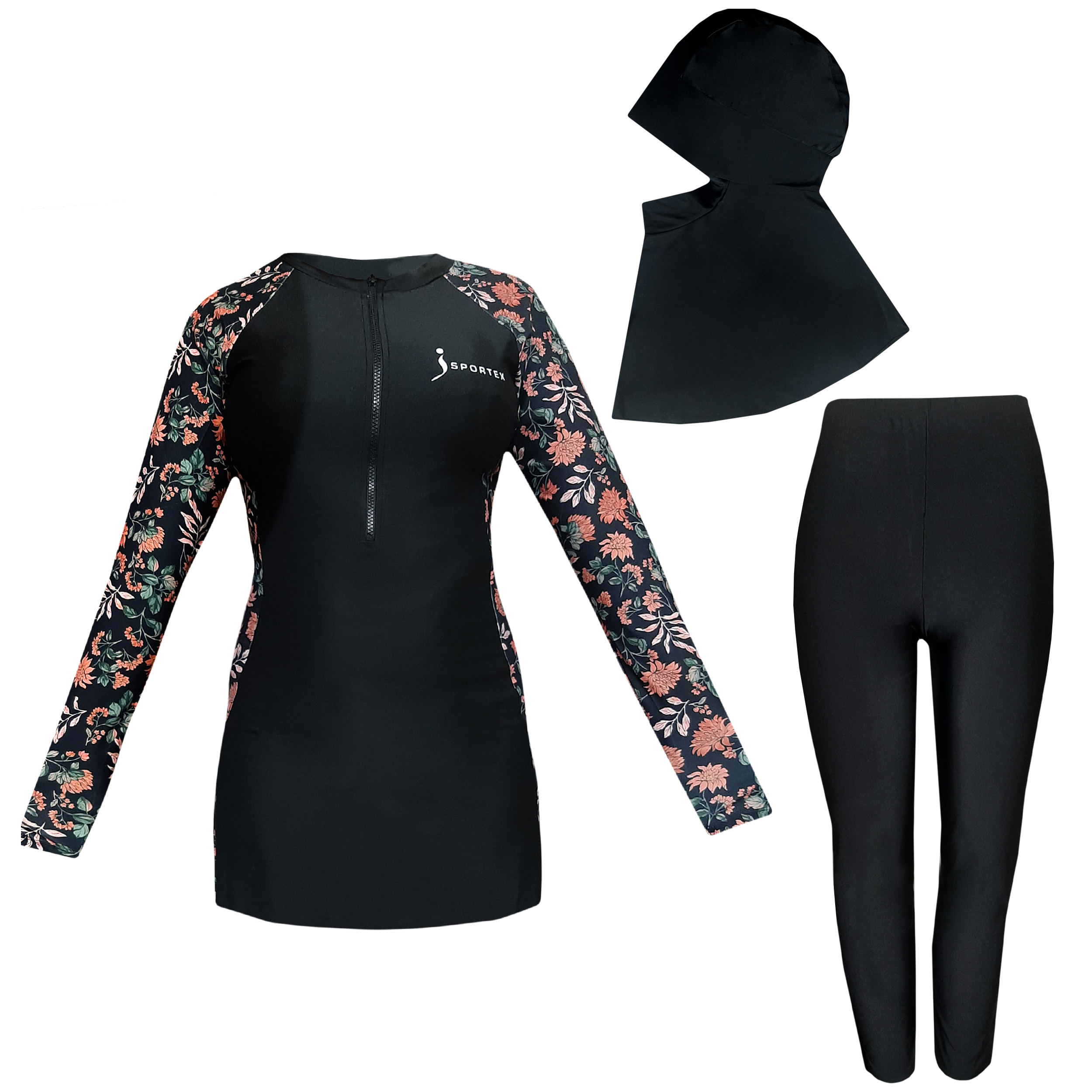 Main image of 伊斯兰女性宽松泳衣套装（3 件），花袖设计