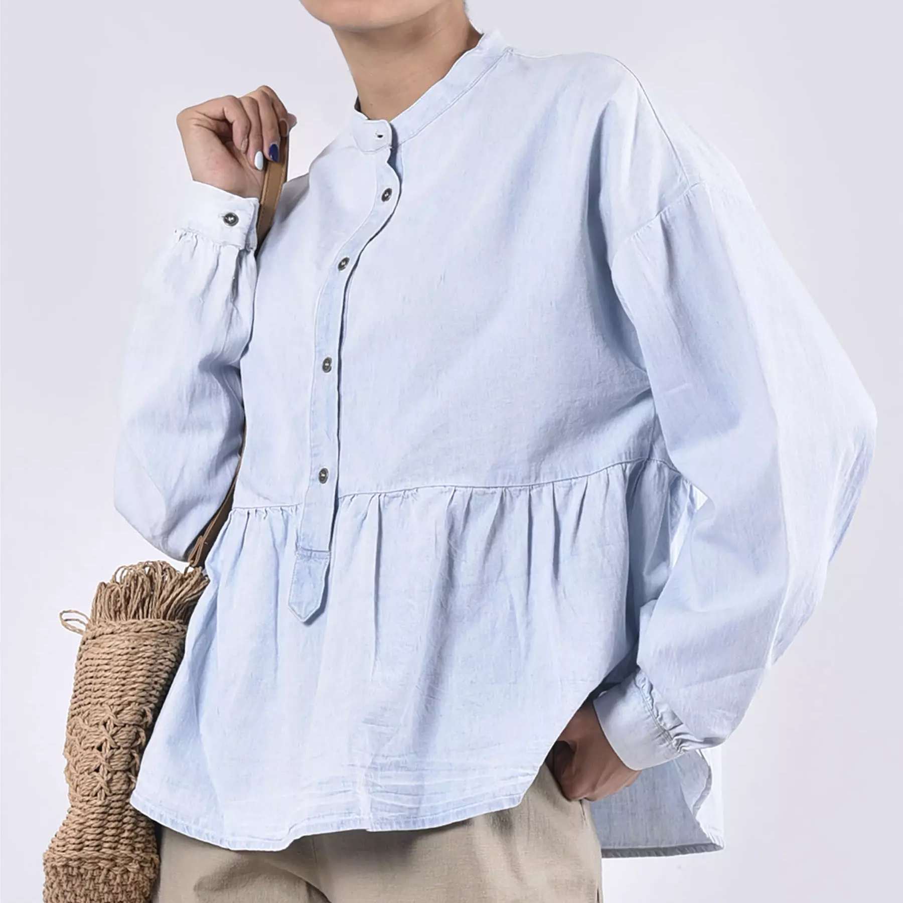 女款长袖荷叶边上衣(Peplum款)