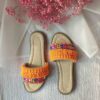 Thumbnail 3: 波西米亚风格编织平底拖鞋，几何刺绣款