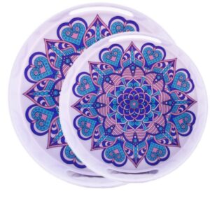密胺圆形餐盘 – 曼陀罗图案，2件装，适合上菜