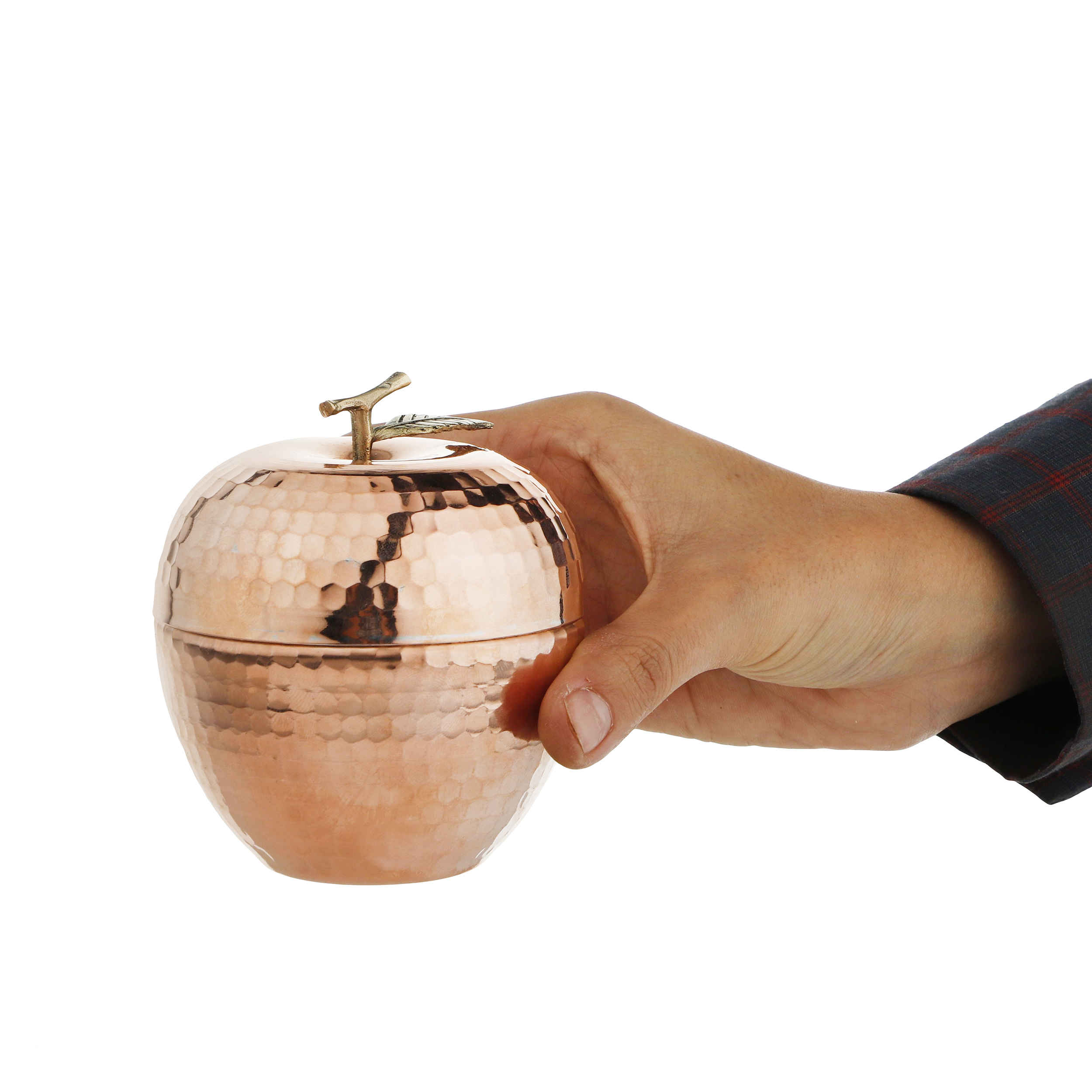 手工波斯铜糖碗带盖 – 锤制苹果造型