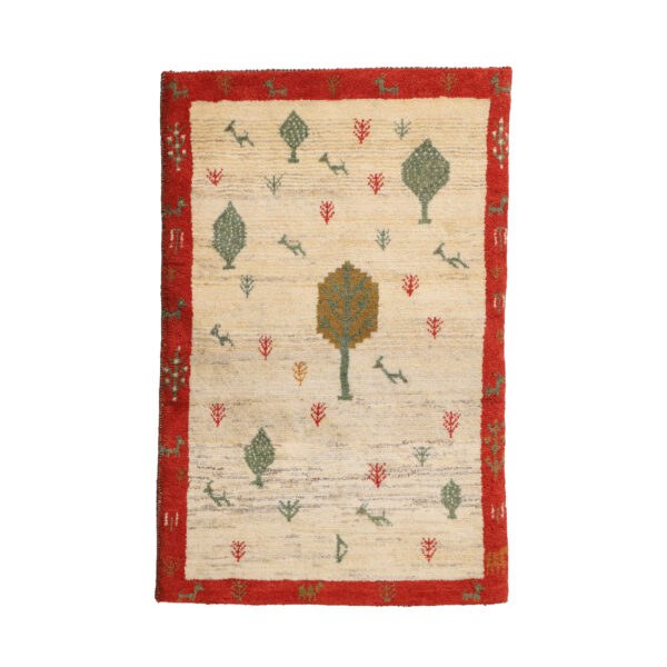 波斯加贝毯羊毛地毯 手工编织于霍拉桑 树与动物图案