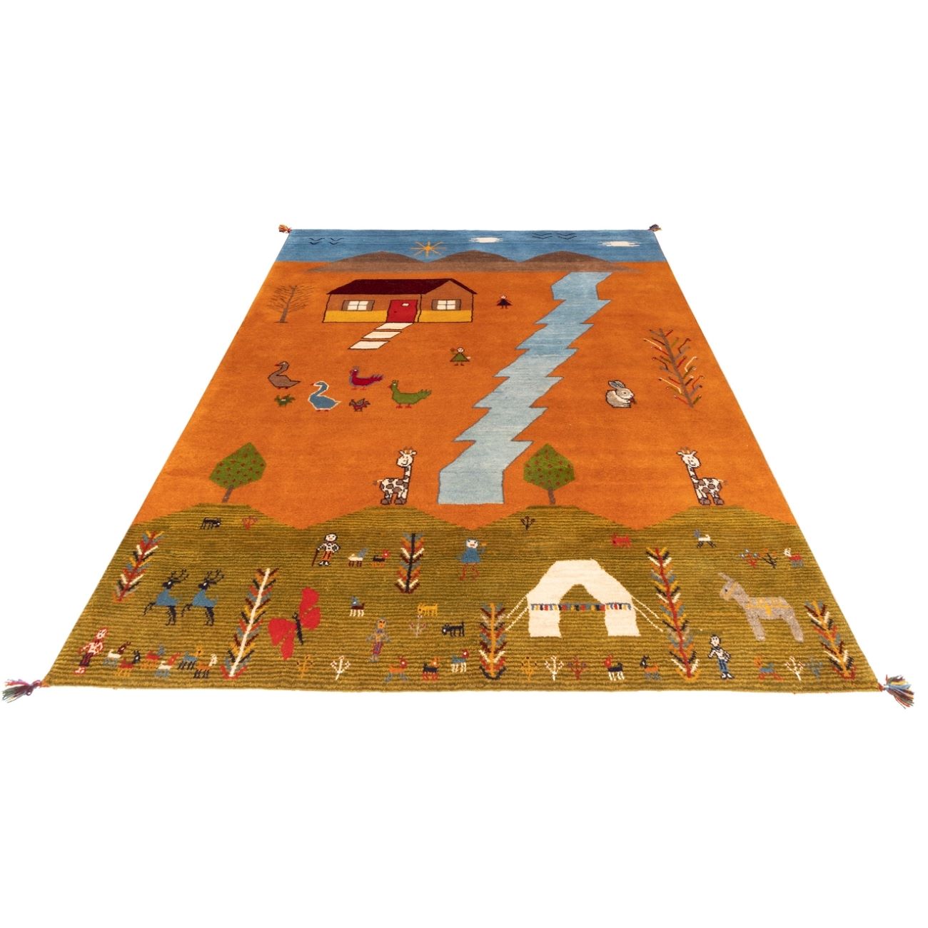 波斯加贝毯羊毛地毯 原创手工编织于法尔斯 农村生活