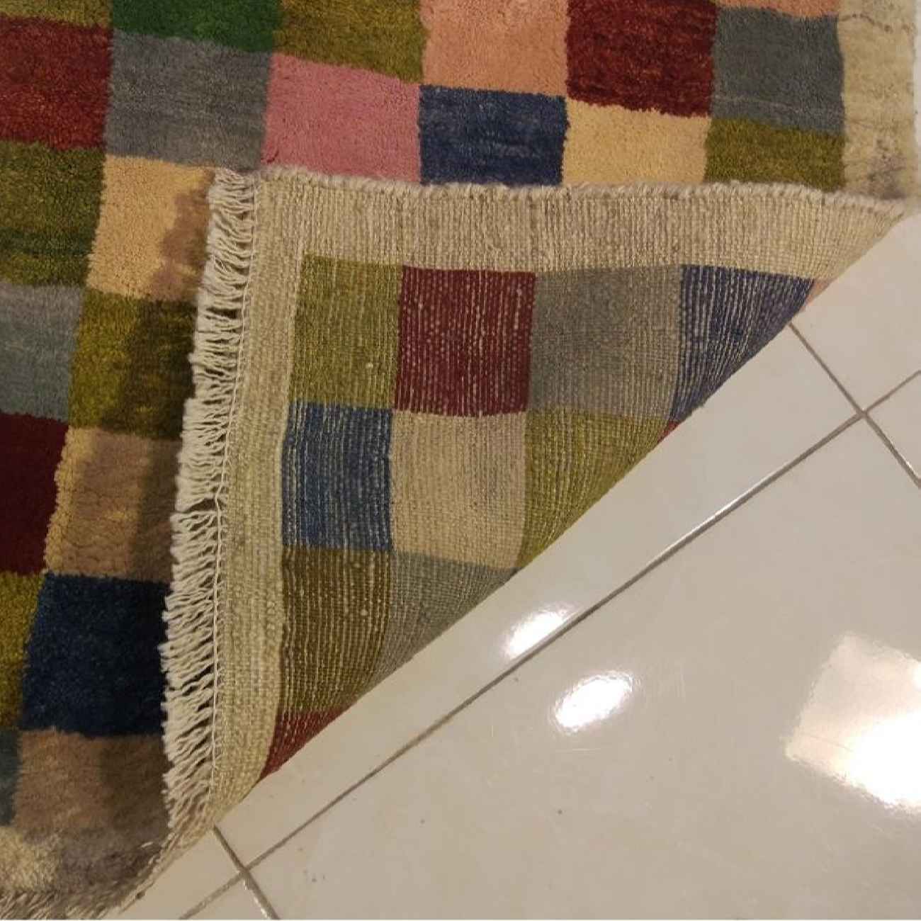 波斯加贝毯羊毛地毯 正宗手工编织于法尔斯 方格图案