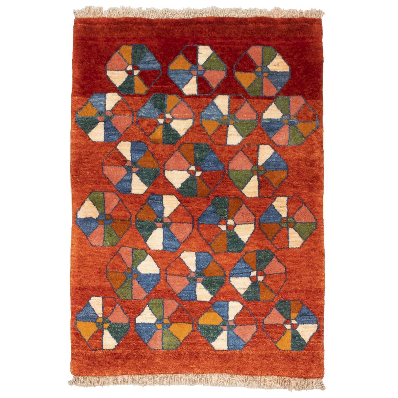 Main image of 波斯加贝毯羊毛地毯 手工编织于法尔斯 几何砖红色