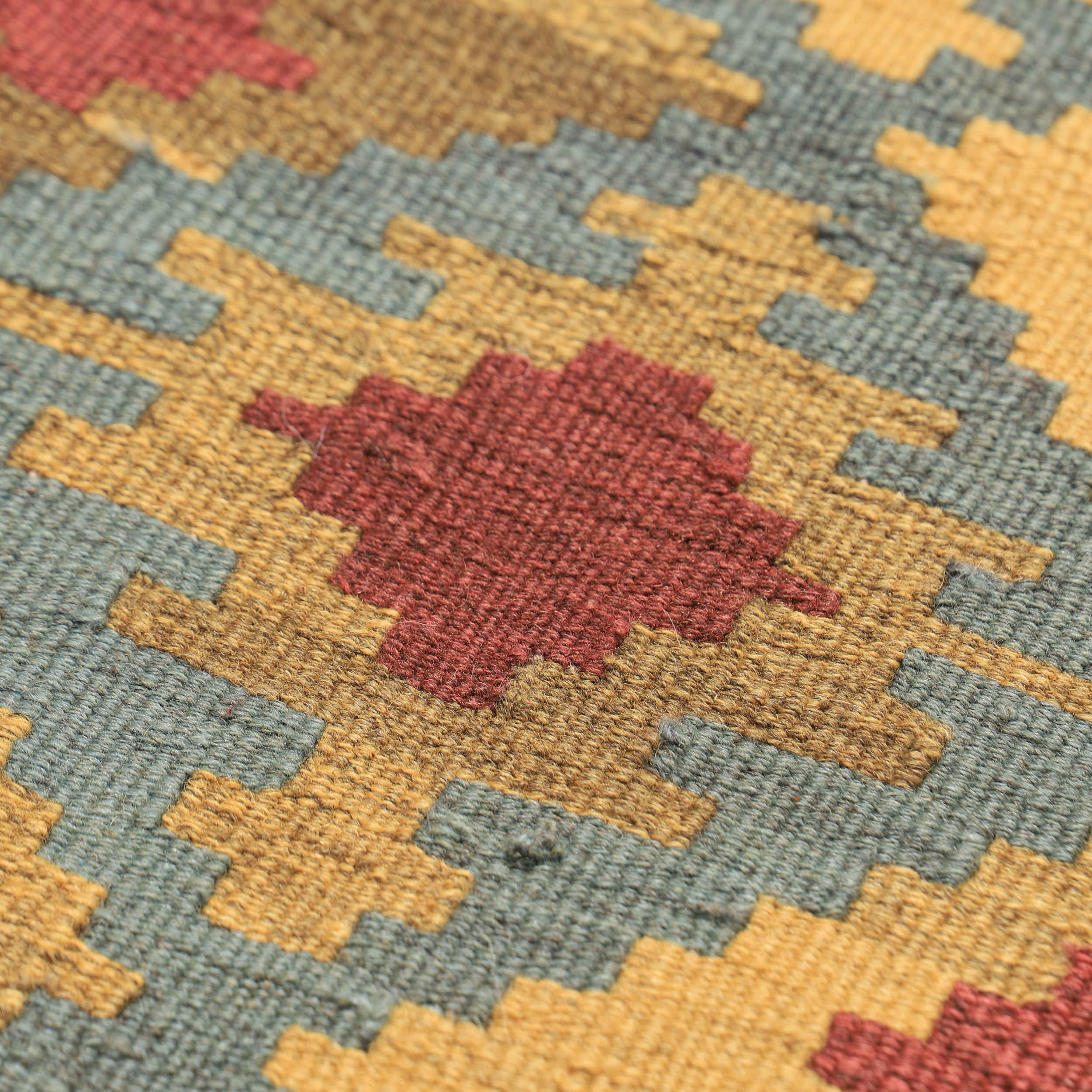 波斯基利姆羊毛地毯 手工编织于法尔斯 卡什凯 黄色