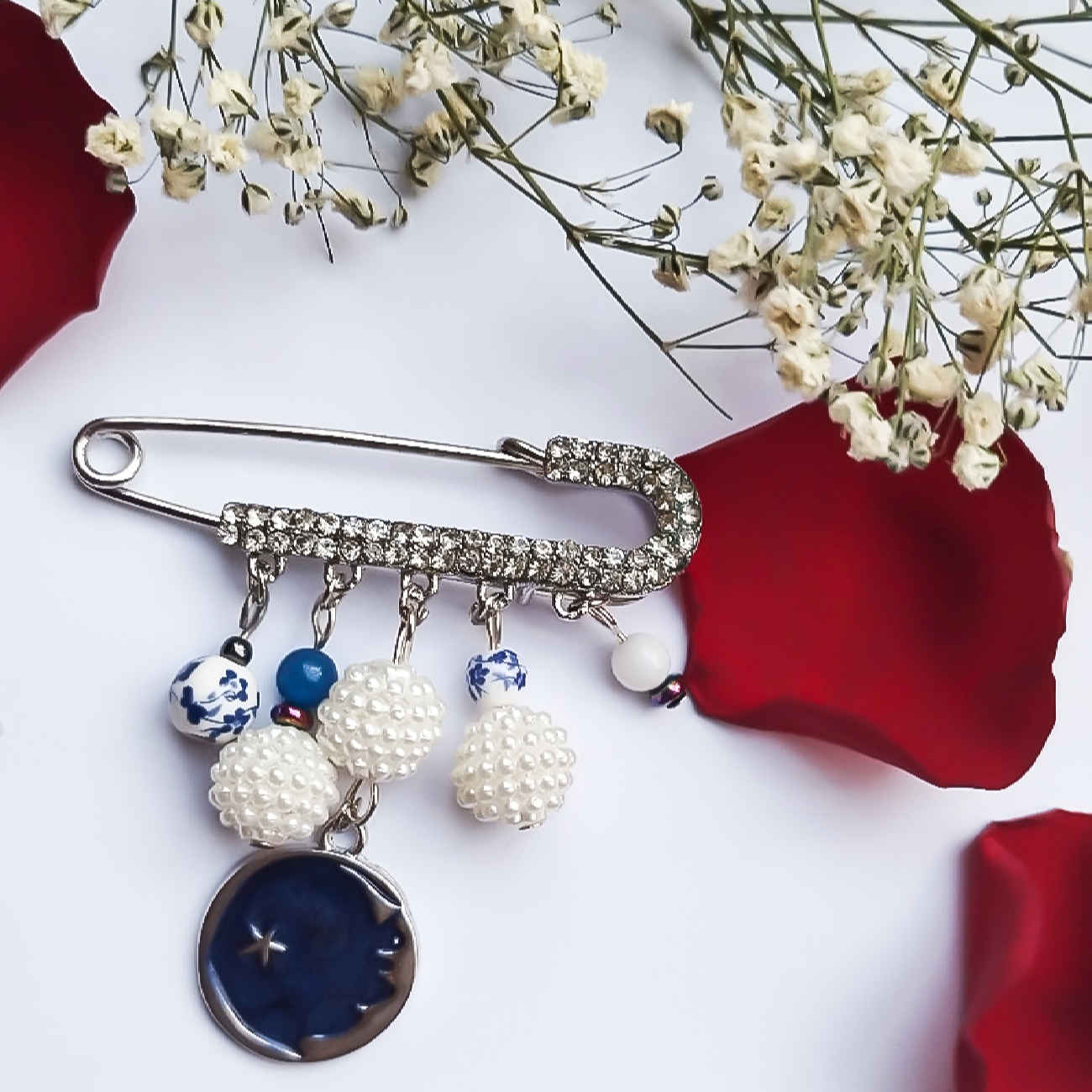 女士安全别针胸针 – 玛瑙宝石款，秘密疗愈设计