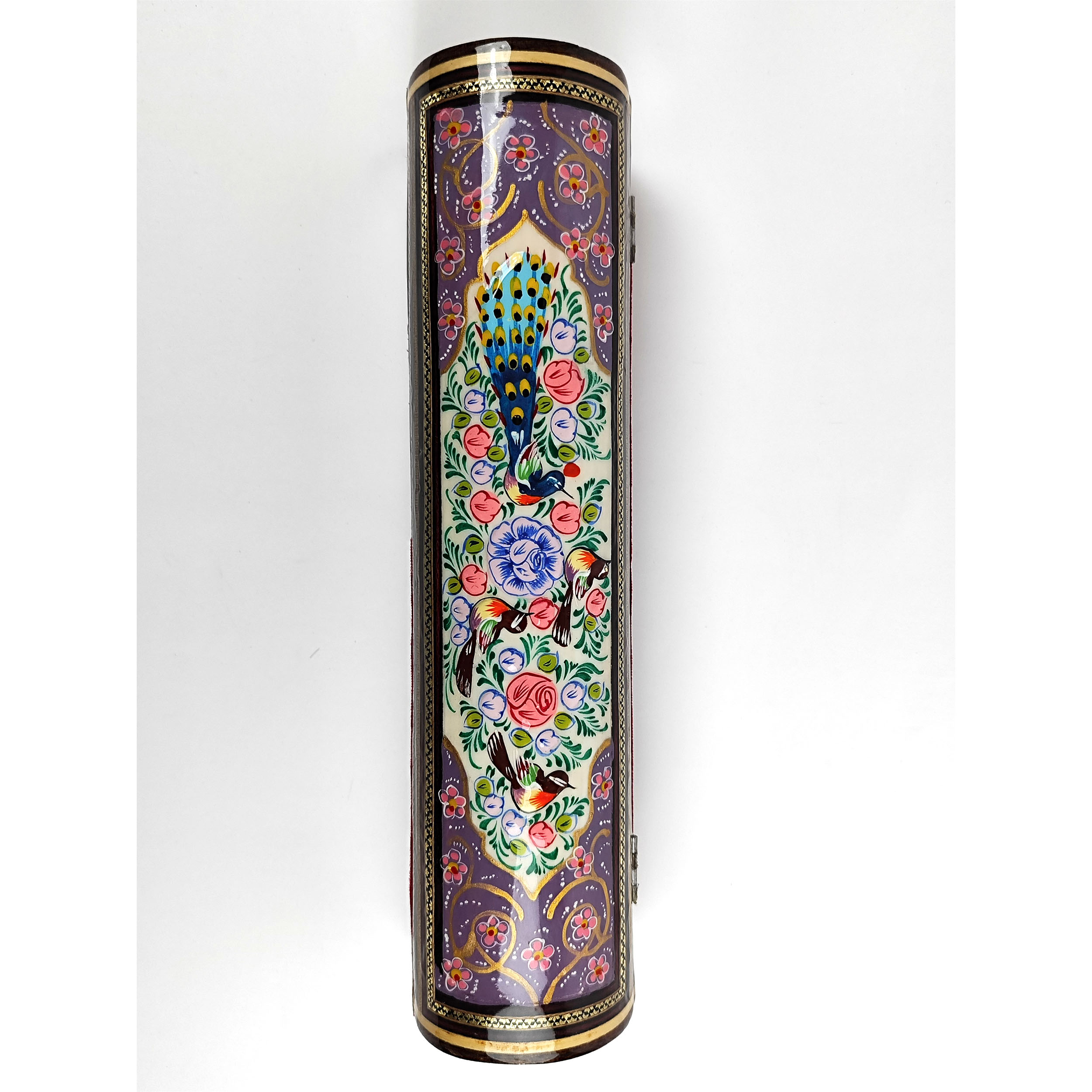 波斯手工木质 Khatamkari 笔盒 – 鸟与花设计