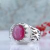 Thumbnail 3: 红宝石银戒指，男士优雅手工制作