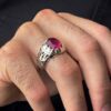 Thumbnail 7: 红宝石银戒指，男士优雅手工制作