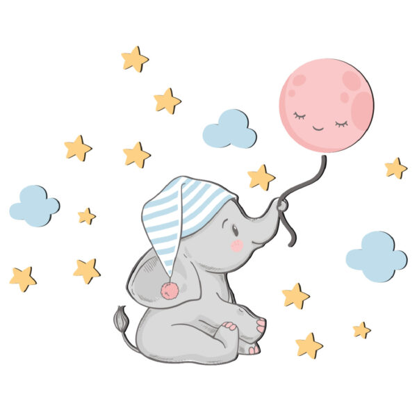 可移除婴儿房木质墙贴 – 大象设计