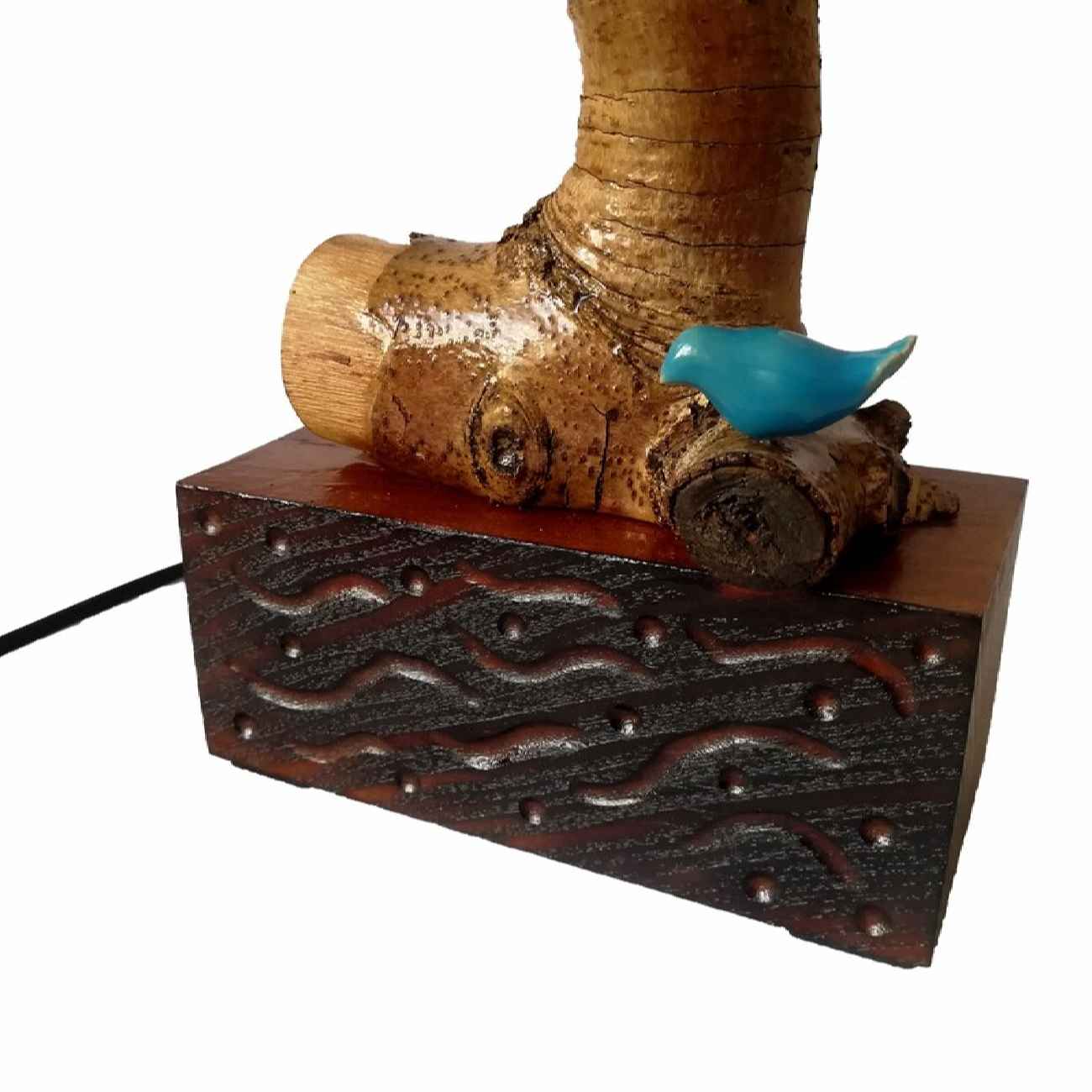 乡村风木质台灯 – 天然手工，鸟类设计