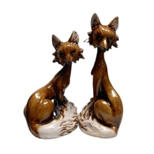 两件套狐狸动物雕像 – 逼真动物艺术品