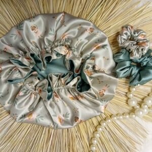 丝绸缎奢华夜睡帽 – 女士花卉浅绿色款