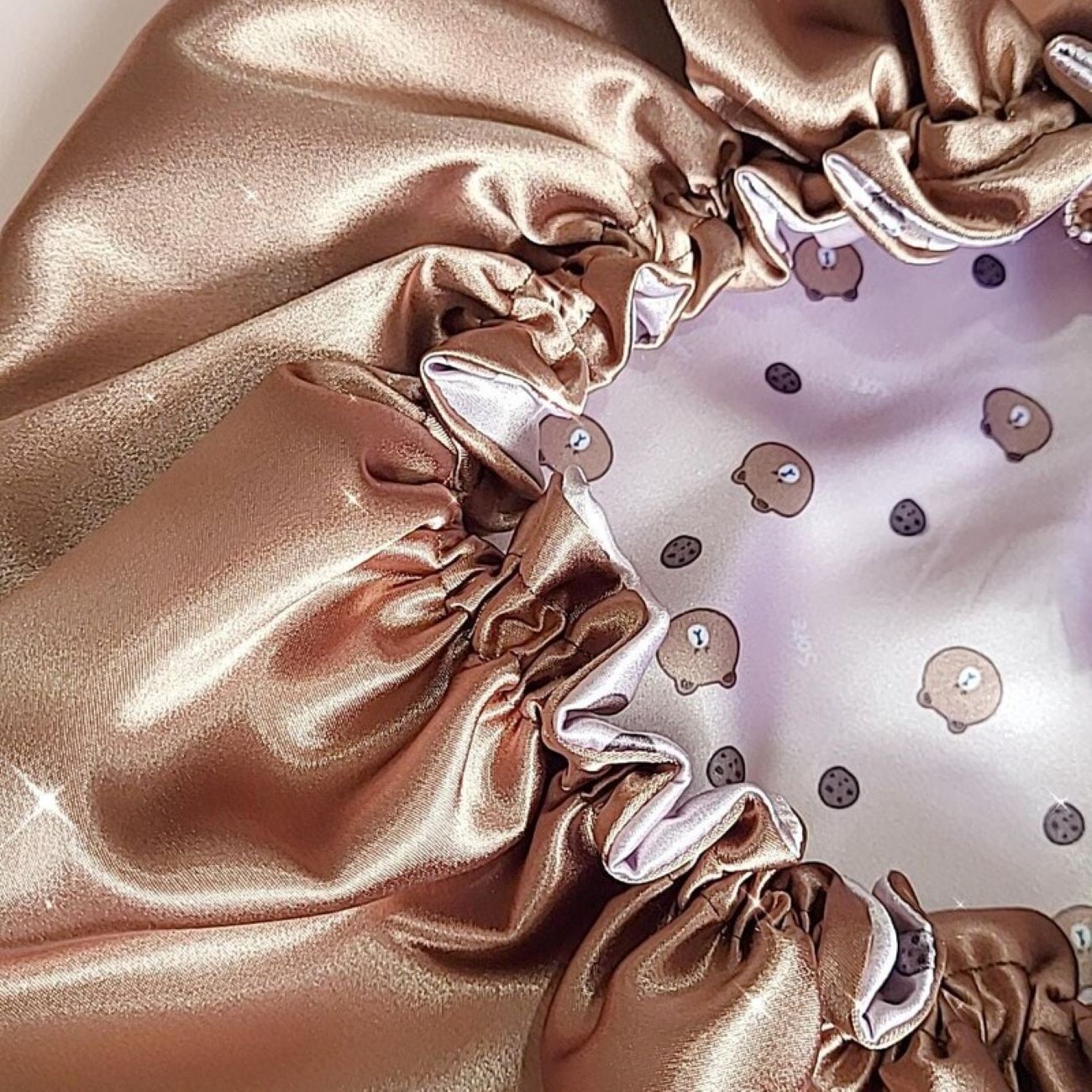 丝绸缎睡帽 – 熊图案护发款