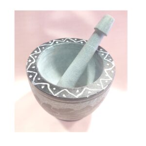石质杵臼套装 – 花卉图案精美手工制作