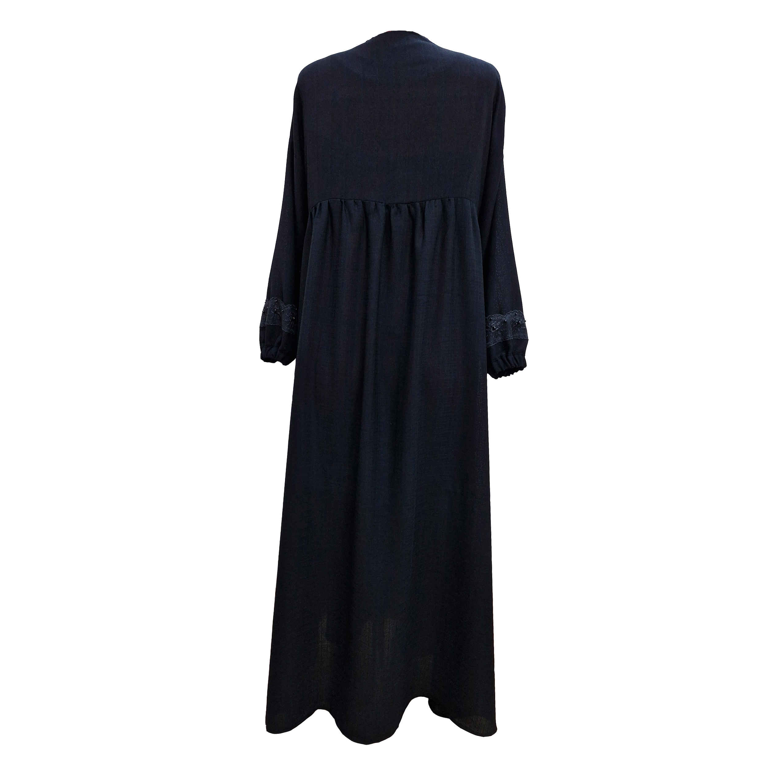 宽松款穆斯林女士阿巴亚——黑色绉纱面料