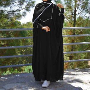 宽松款穆斯林女士阿巴亚——黑色绉纱面料
