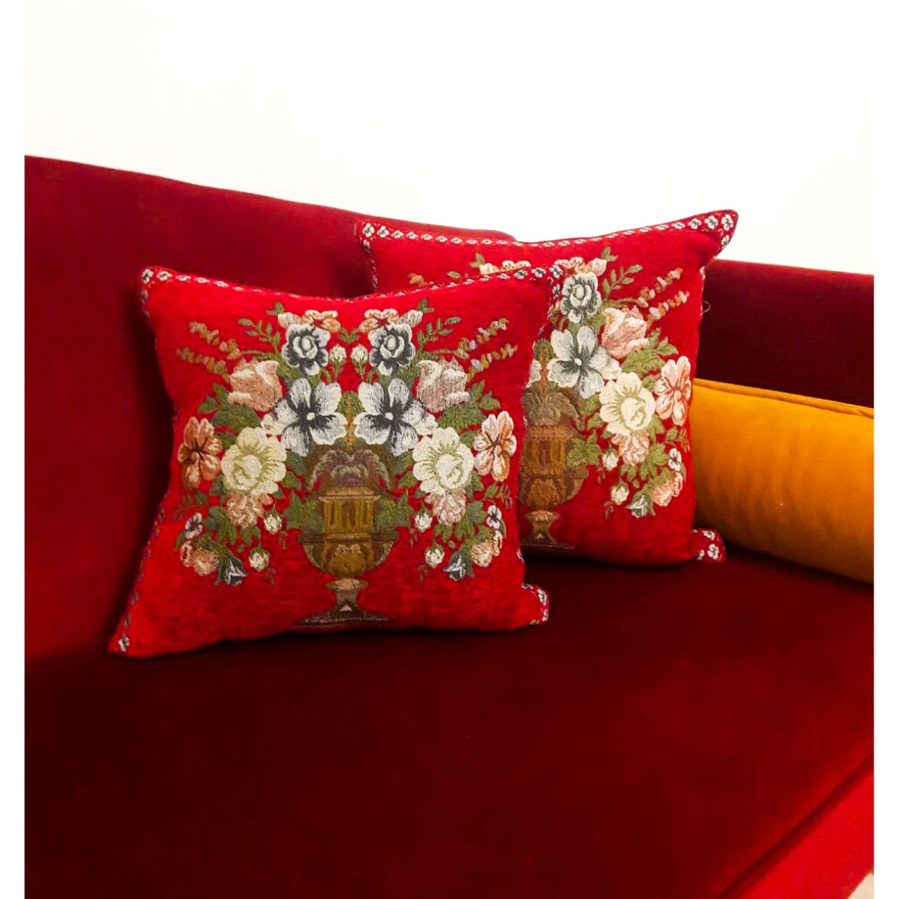 花瓶图案单面天鹅绒靠垫套（2件套）