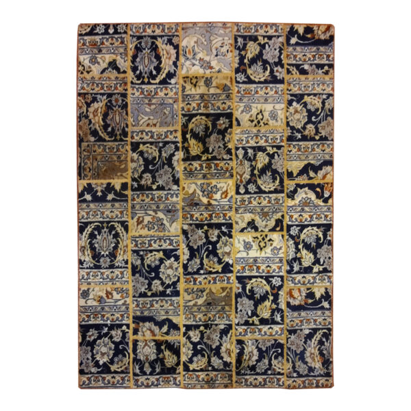 复古波斯手工打结拼布地毯 黑色