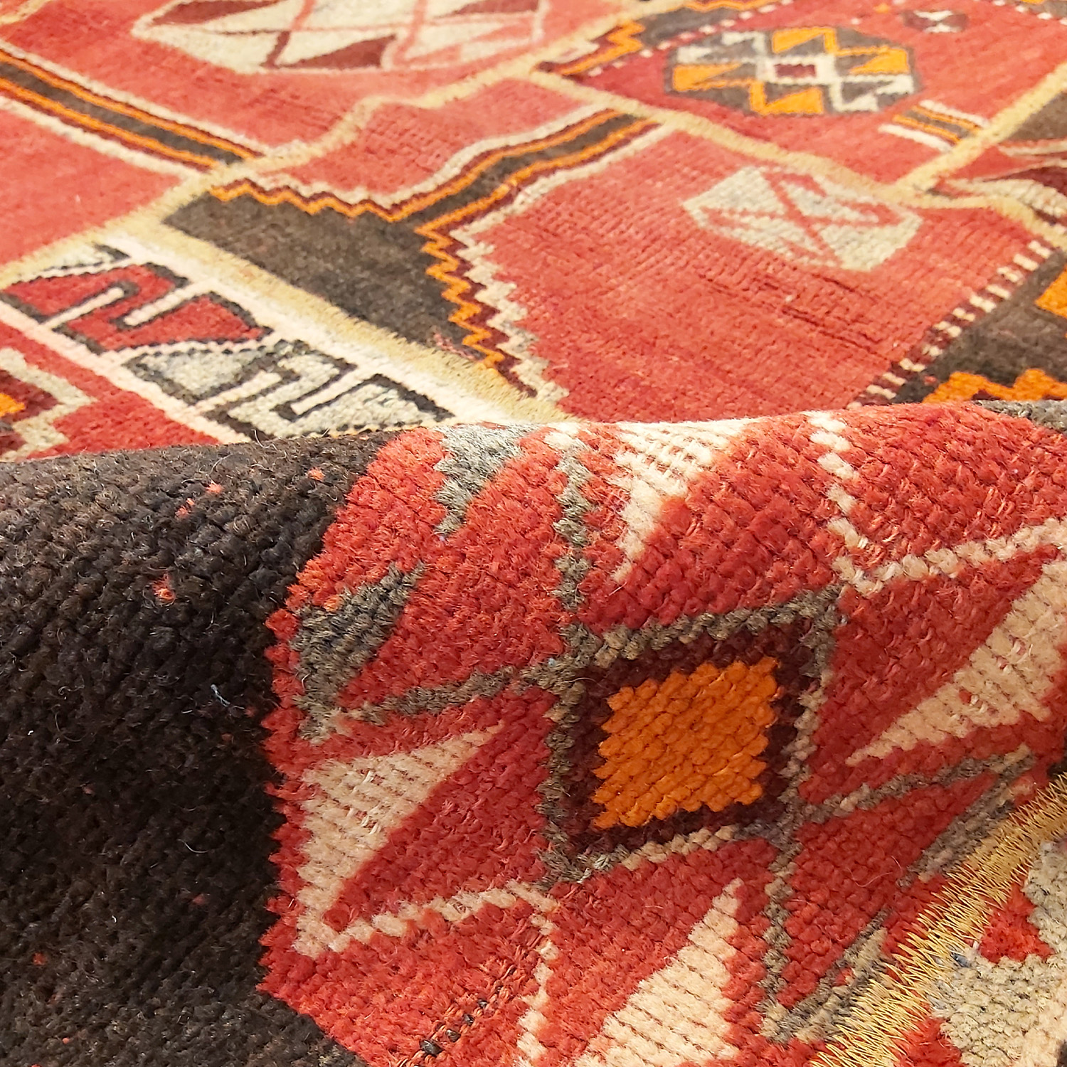 复古波斯手工打结拼布地毯 几何红色