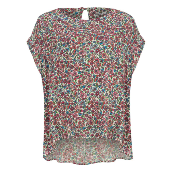 女款短袖棉质常规版衬衫，佩斯利花卉图案