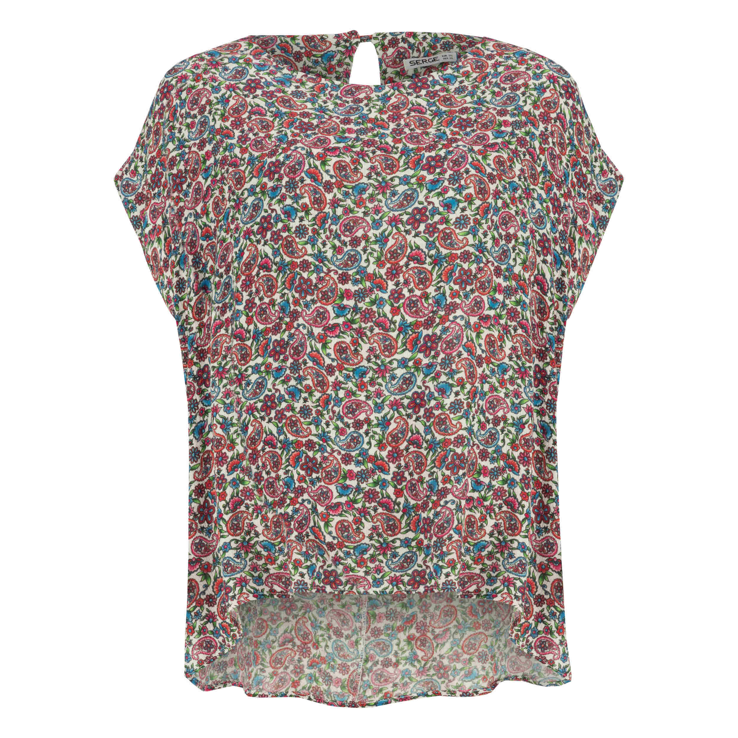 Main image of 女款短袖棉质常规版衬衫，佩斯利花卉图案