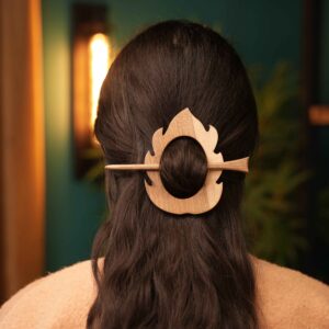木质发簪 – 女士手工制作，火焰设计