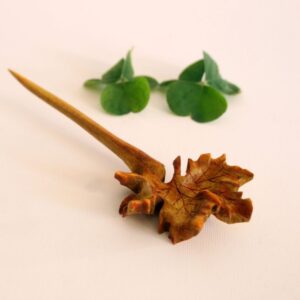 木质发簪 – 女士手工，橡树叶设计