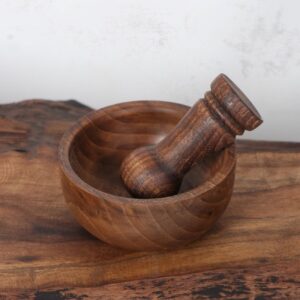 木质研钵与研杵套装 – 天然木材制作，用于烹饪研磨