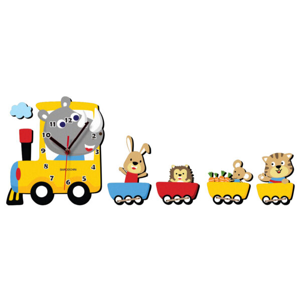 木质儿童挂钟 – 动物小火车图案，儿童房饰品