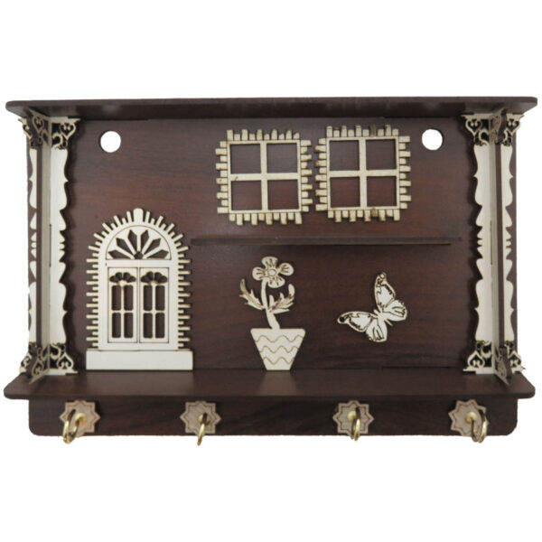 木质墙壁钥匙挂架 – 四钩，Cottage 型号