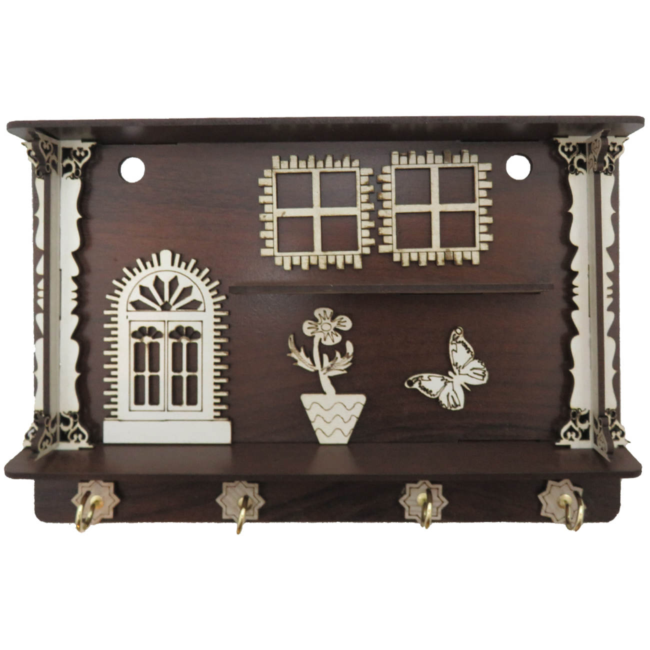 Main image of 木质墙壁钥匙挂架 – 四钩，Cottage 型号