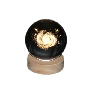 3D水晶球夜灯 – 银河图案，木质底座