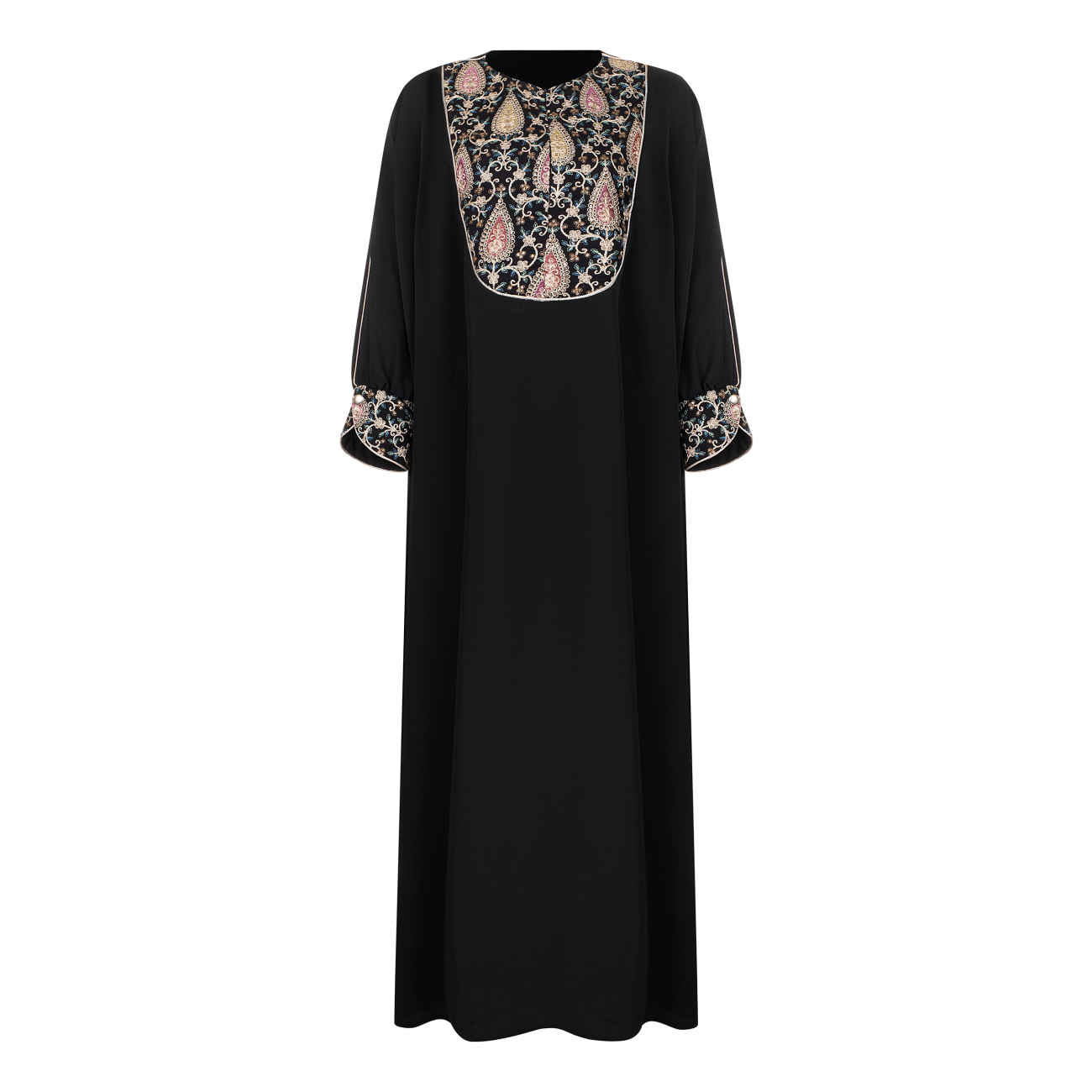 Main image of 女士宽松阿巴亚长袍——花卉与佩斯利图案