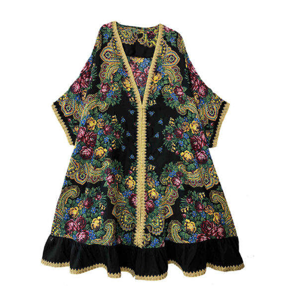 女士阿巴亚长袍——轻盈袖口与花卉图案