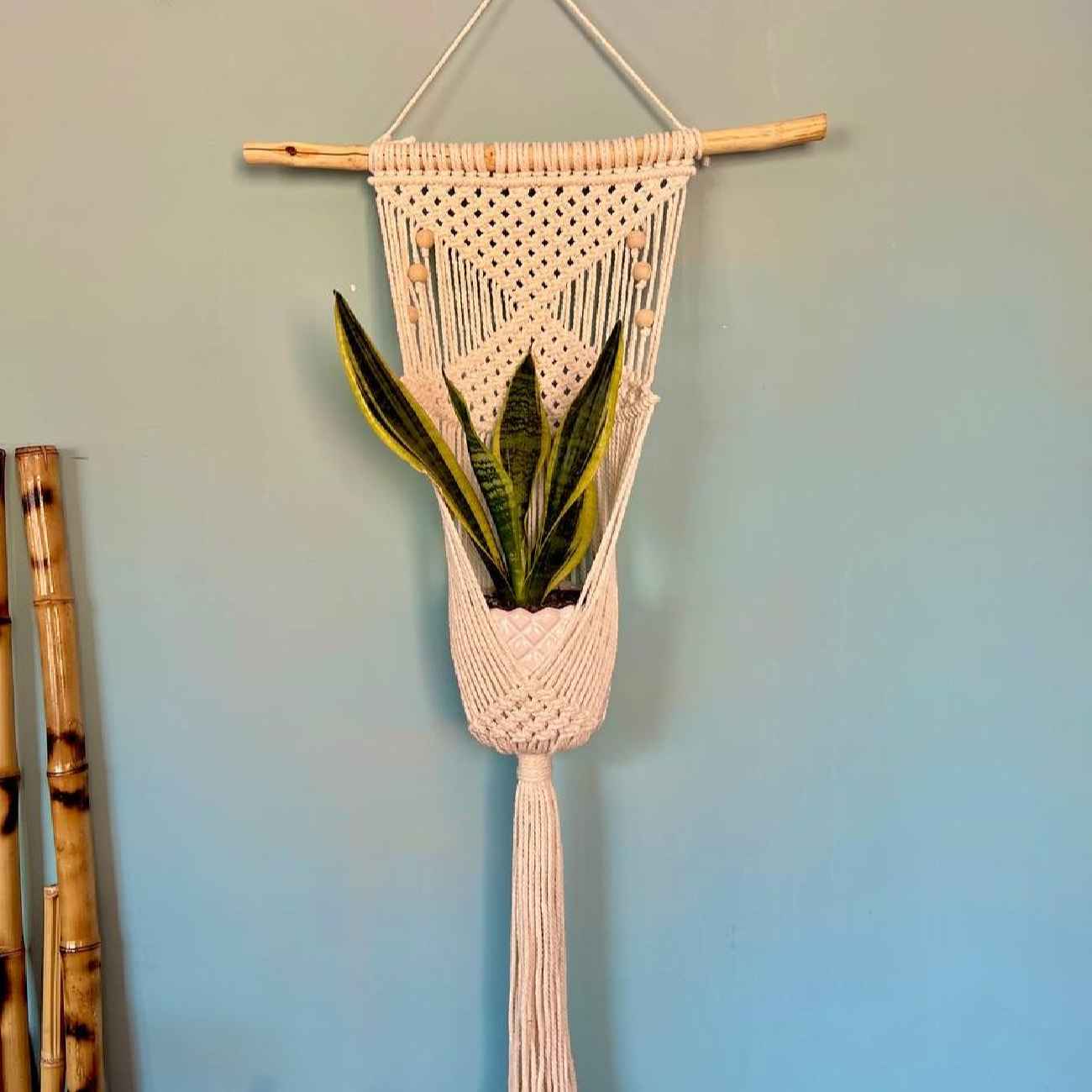 装饰优雅手工编织流苏挂毯艺术墙饰(附花瓶)